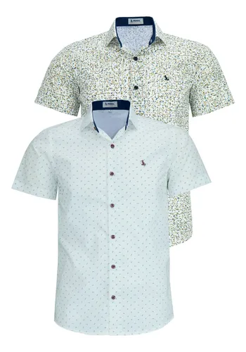 Kit 2 Camisas Sociais Amil Estampada Mc Não Amassa 1801