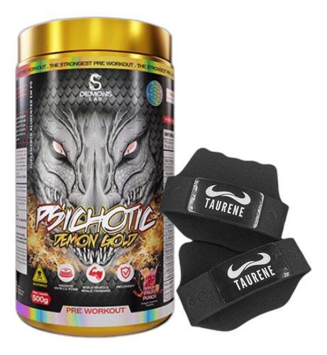 Pre Treino Psichotic Demon Gold 500g Luva Demons Lab Sabor Sem Sabor