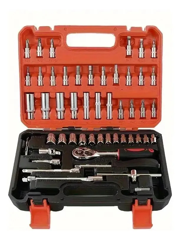 Jogo Soquetes 53 Peças Completo Bits Catraca Kit Ferramentas Prateado