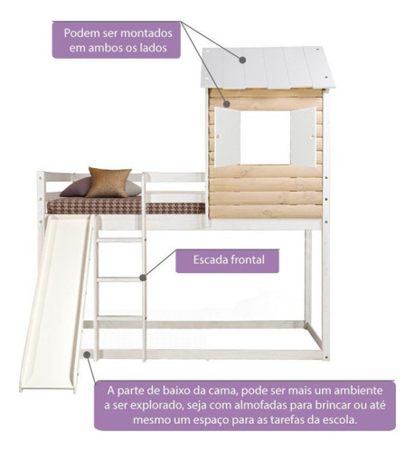Cama Alta Infantil Club House Wood Com Escorregador Wt