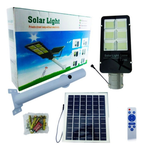 Foco Solar Kit 200 Led, 200w, Con Poste Y Control Remoto.