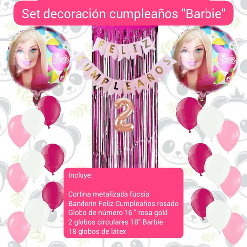 Combo Decoración Cumpleaños Barbie / Cortina / Globos 