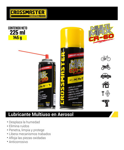 Imagen 3 de 5 de Lubricante Multiuso Aerosol 225 Ml Crossmaster 9936756