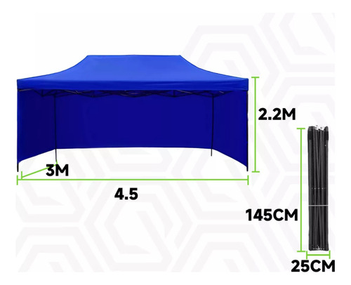 Carpa Plegable Azul 3x4.5 Mts Impermeable Con Paredes Toldo