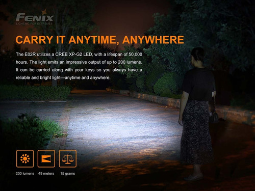 Linterna Led Fenix E02r 200 Lumens Recargable Llavero 49mts