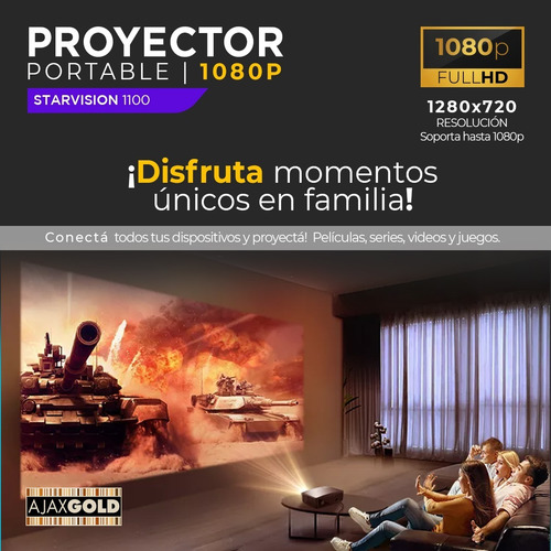 Imagen 7 de 10 de Proyector Portable Wifi Led 1500 Lumens Hd 1080p Hdmi Mirror