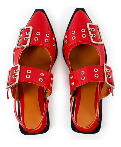 Flats Balerina De Charol Con Hebillas Moda Dama
