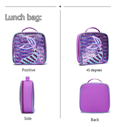 Mochila De Sirena Para Niñas Con Lonchera Lapicera