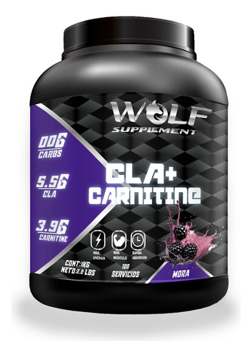 Cla + Carnitina Wolf Suplements 1kg Pre Entreno 100servicios Moras