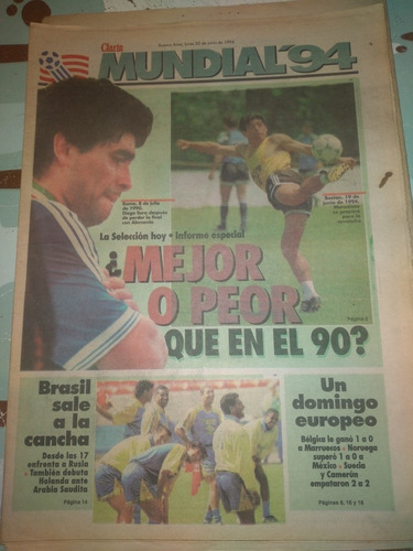 Diario Clarin Mundial 94 20 6 1994 Maradona 