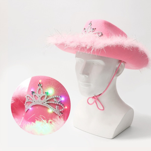 Sombrero De Vaquero Rosa Con Forma De Corona, Luces De Fielt