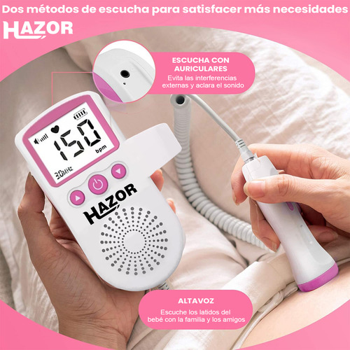Hazor Doplerd Fetal Monitor Para Escuchar Pulsovital Latidos Bebe Seguridad Ultrasonido Portatil Seguro Y Protegido Mayor Calidad Color Rosa