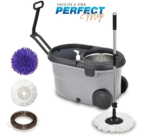 Imagem 1 de 6 de Balde Perfect Mop Pro 360 Inox C/3 Refis