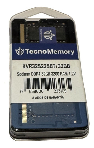 Memoria Ram Tecnomemory Sodimm Ddr4 32gb 3200mhz Kvr32s22s8t