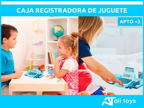 Calculadora de som de brinquedo de caixa registradora, cor do carrinho de compras: azul claro
