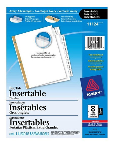 Separador Avery Carta 8 Cejas Insertables Transparente 20paq
