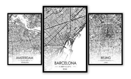 Cuadro Tríptico Mapas Nórdicos Varios Modelos 60x106 (3)