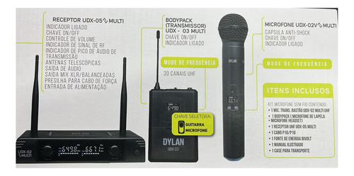 Microfone Sem Fio Duplo Dylan Udx-05 Mão / Headset Ou Lapela