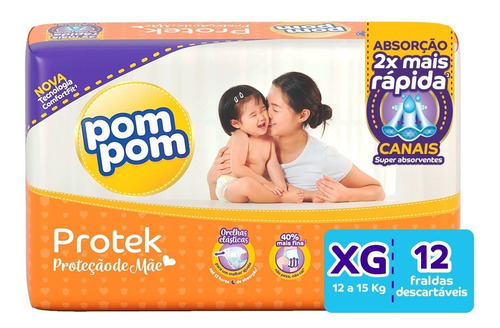Fralda Pom Pom Protek Proteção De Mãe Jumbinho Xg 12 Un