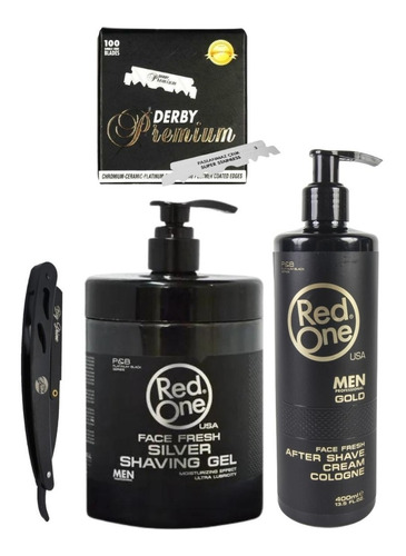 Set Aftershave Gel Afeitar 1l Portanavaja Negro Derby Premiu