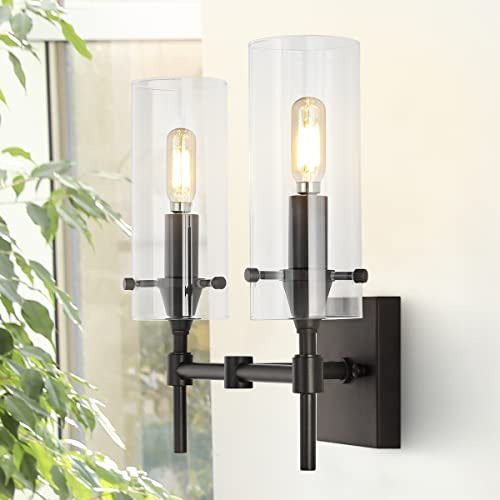 Lámpara De Hierro Y Cristal Led 2 Luces Bronce