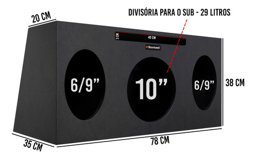 Caixa Box De Som Automotiva 1x10 + 2 6x9 Duto Régua Trapézio