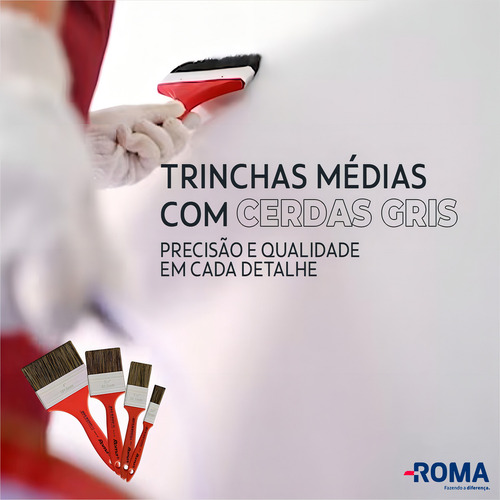 Pincel Trincha Roma 302 X 1/2 Pol. Vermelha - Kit C/12