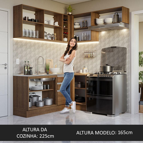 Armário De Cozinha Completa De Canto 349cm Madesa Glamy 07 R Cor Rustic