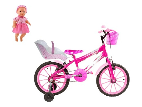 Bicicleta Infantil Feminina Aro 16 Com Cadeirinha E Boneca