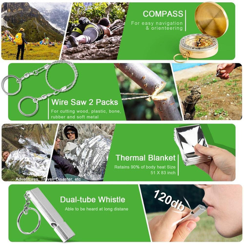 Imagem 3 de 6 de Kit De Emergência Sobrevivência Conjunto Camping 18 Em 1 Mul