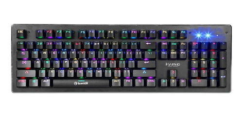 Imagen 1 de 2 de Teclado gamer Marvo Scorpion KG935 QWERTY Outemu Blue inglés US color negro con luz RGB