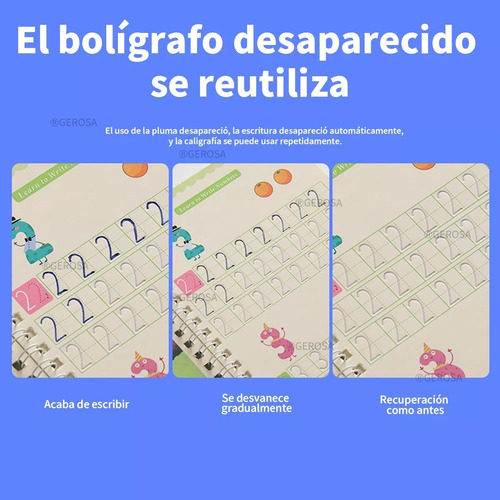 Set 4 Cuadernos Magicos Caligrafia Aprendizaje Reutilzable