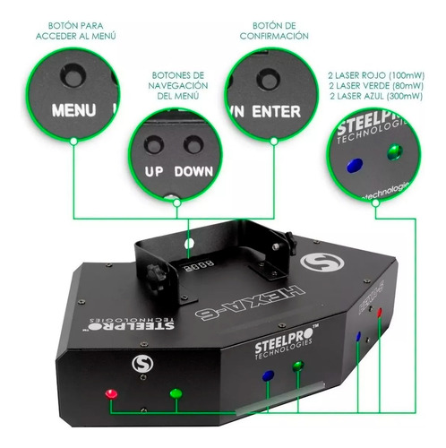 Laser Dj Steelpro Rgb Figuras 6 Canales Dmx512 Hexa-6
