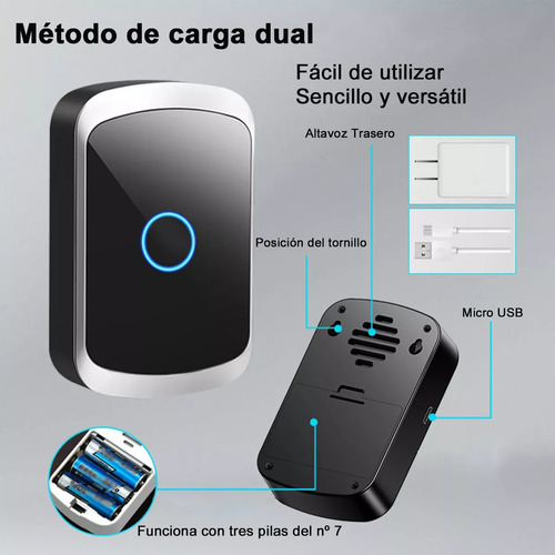 Timbre Inalámbrico Impermeable Con Luz Led 1 Transmiso 1 Rec
