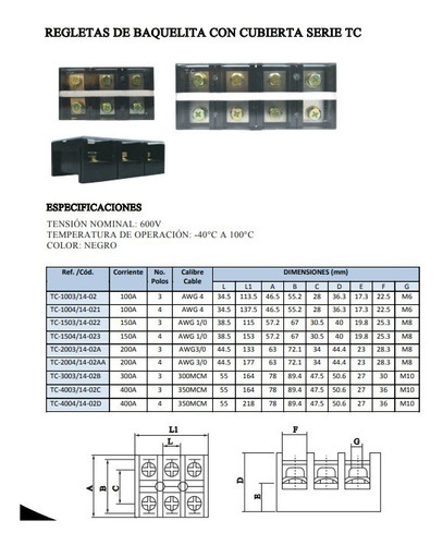 Regletas Baquelitas Cubierta Serie Tc 3 Polos 150a 