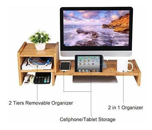 Imagen 5 de 6 de Songmics - Soporte Para Monitor De Bambú Para Portátil O