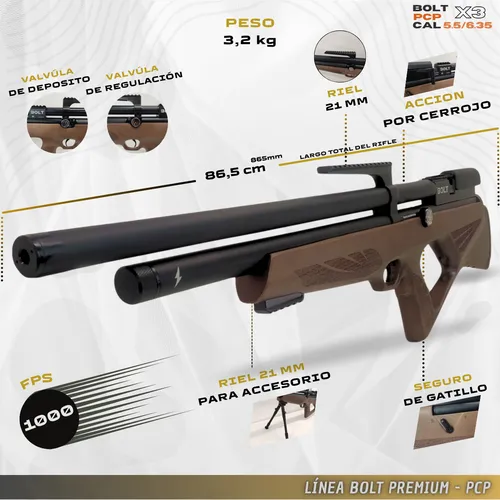 Rifle Aire Comprimido Pcp Bolt X3 Bullpup Combo Completo 3c.