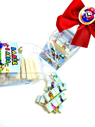 Imagem 2 de 5 de Lembrancinha Personalizada Dominó Madeira Super Mario 10 Un