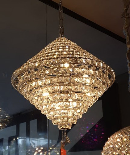 Pendente Lustre Cristal K9 Redondo Aliança Pião 40cm Nemesis