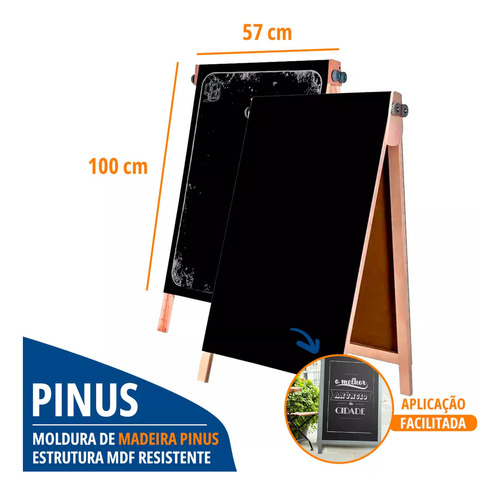 Cavalete Placa Lousa Tabuleiro De Calçada Propaganda 2 Faces 100x57 Cm Com Giz