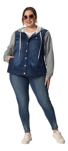 Chaqueta Vaquera Talla Grande Con Capucha Y Cordón Ajustable