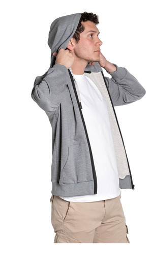 Imagen 2 de 6 de Campera Con Cierre Cardigan Hombre Gris Melange Aire Libre