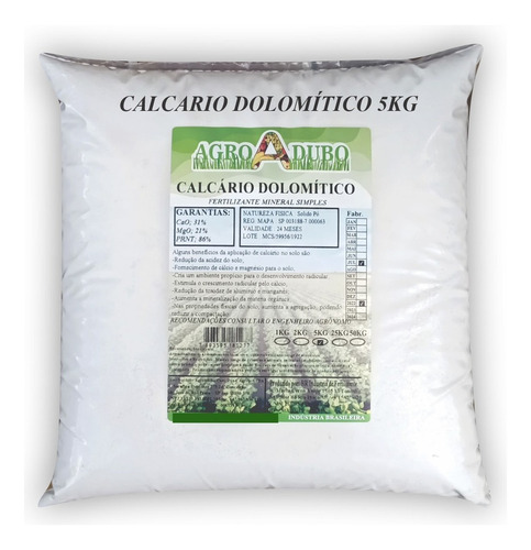 Fertilizante Calcario Dolomitico Pacote 5kg Prt 86% Adubo