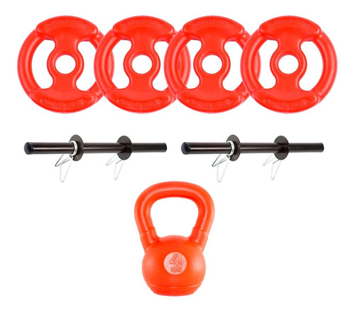 Kit Sport Maniac Mancuernas Pesa Rusa Discos Rojos Pvc 24kg