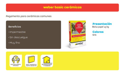 Imagen 2 de 10 de Weber Basic Pegamento Ceramicas Adhesivo 25 Kg.
