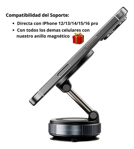 Soporte Magnético Celular 360° Universal Auto Con Base 3m Negro