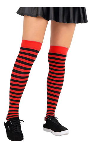 Medias Bucaneras Lycra Rayadas Varios Colores Cosplay Negro-rojo Rayas Adaptable
