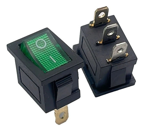 4 Llave Tecla Kcd1 Rocker 6a Verde 3-pin Neon 20mm Recta