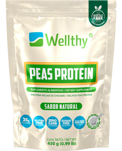 Proteína De Chícharo Sabor Natural 450gr Wellthy 30 Servs