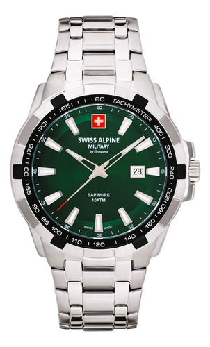 Reloj Swiss Alpine Military Star Fighter 7044.1234sam Plateado Negro Verde Oscuro